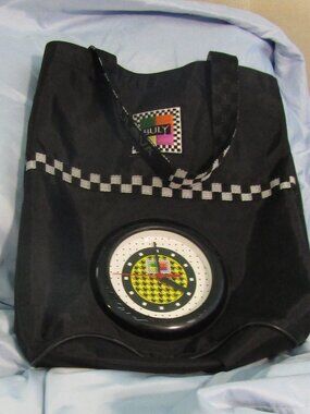 Vintage 1988 BULOVA BULY VINYL TOTE BAG w/CLOCK & Checkerboard Design